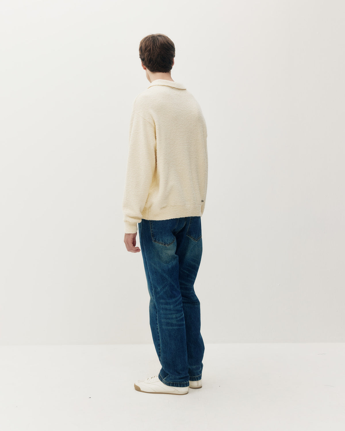 Bouclé Knit Polo - Cream-3