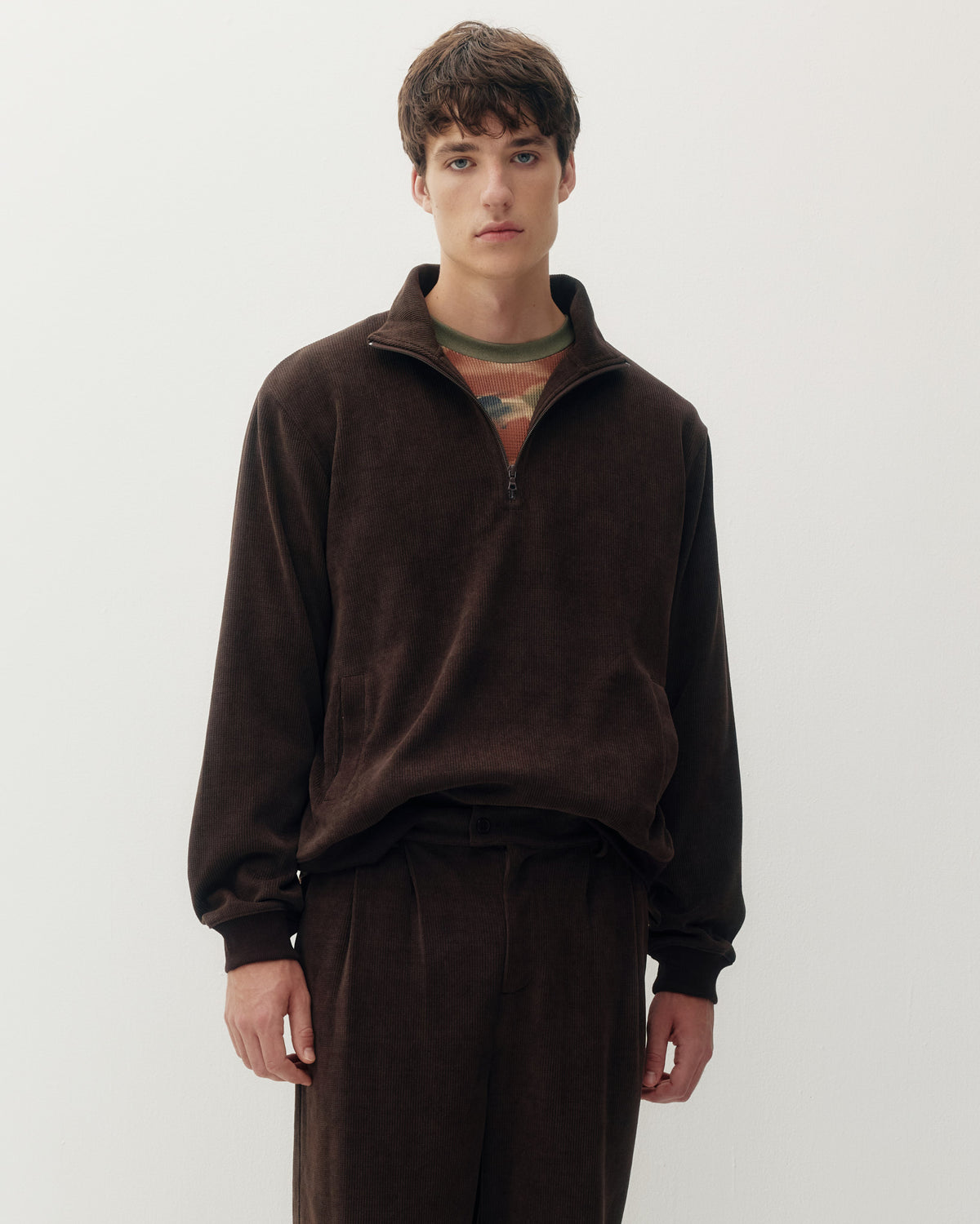 Chenille 1/4 ZIp - Brown-1