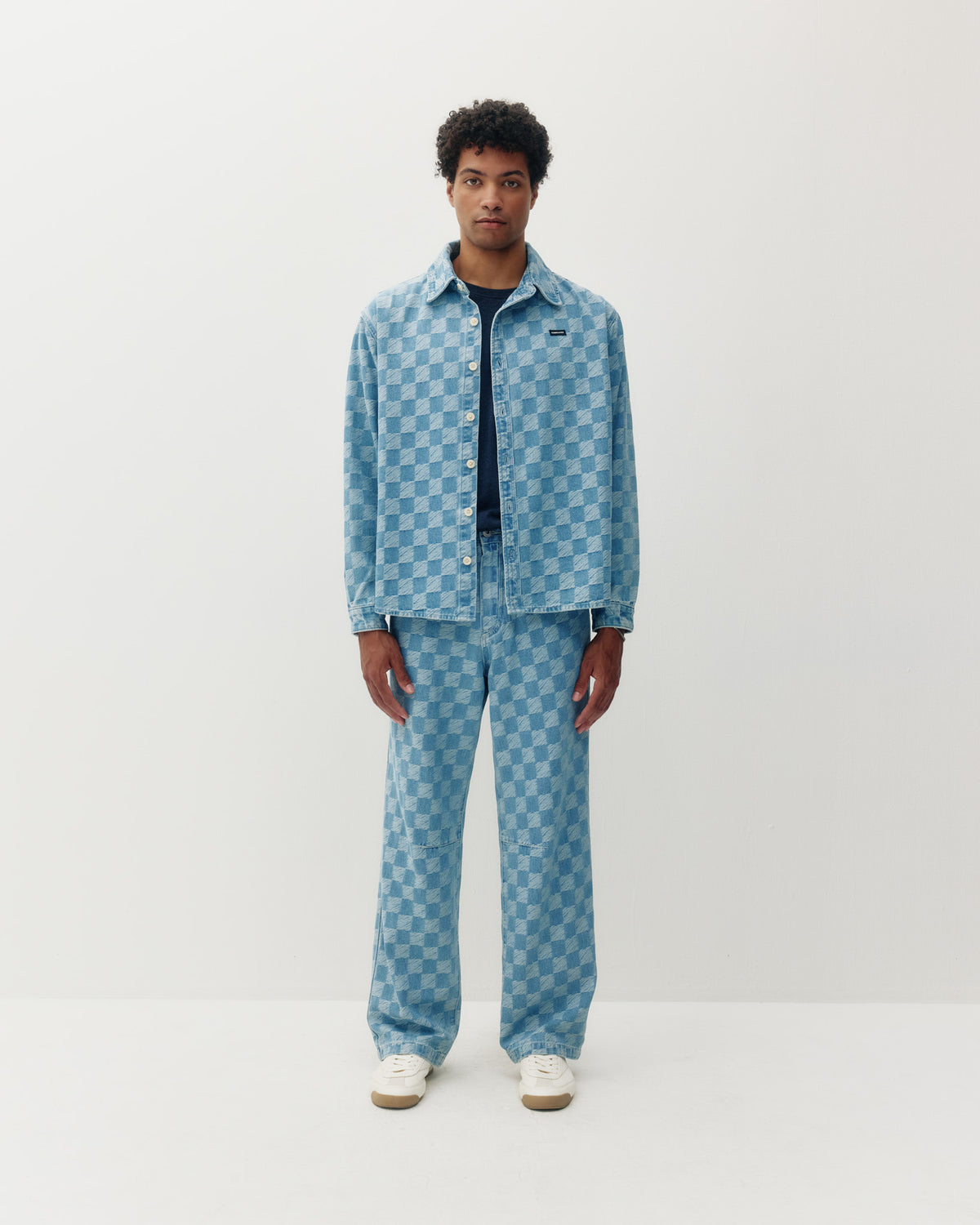 Checkered Denim Shirt - Light Blue-1