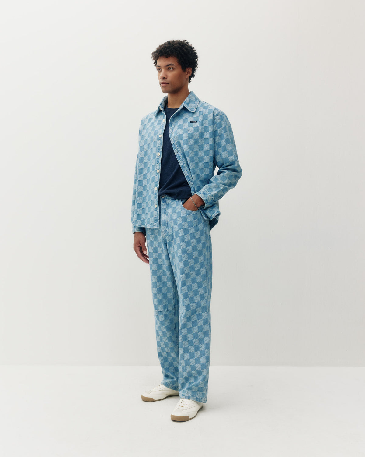 Checkered Denim Shirt - Light Blue-3
