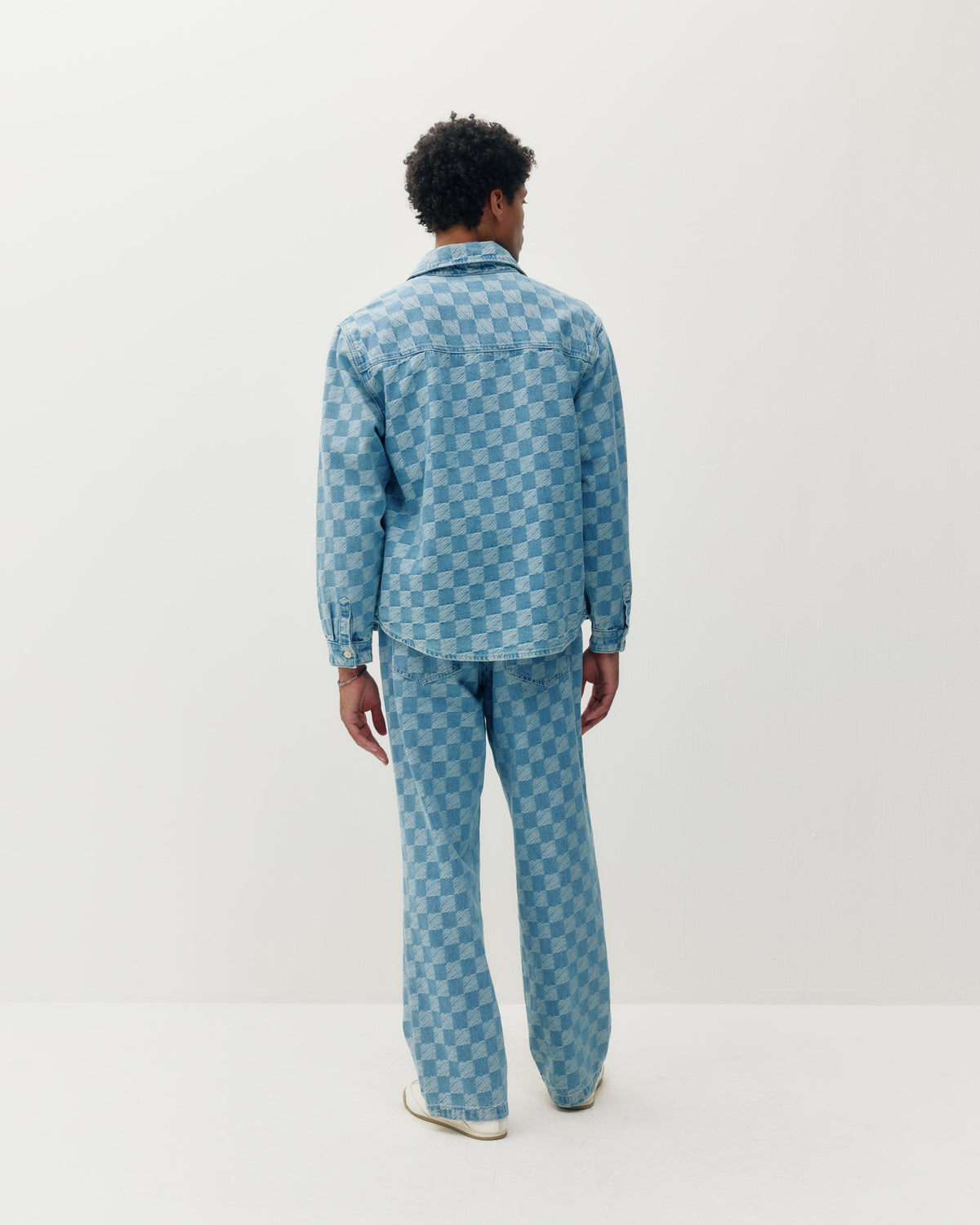 Checkered Denim Shirt - Light Blue-2