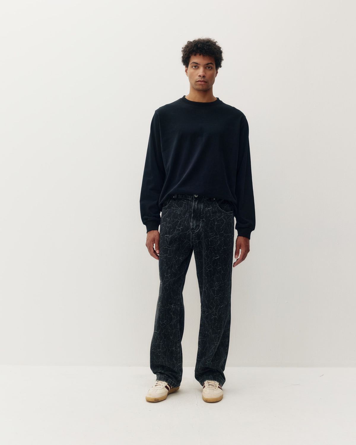 Crinkle Baggy Denim - Black-1