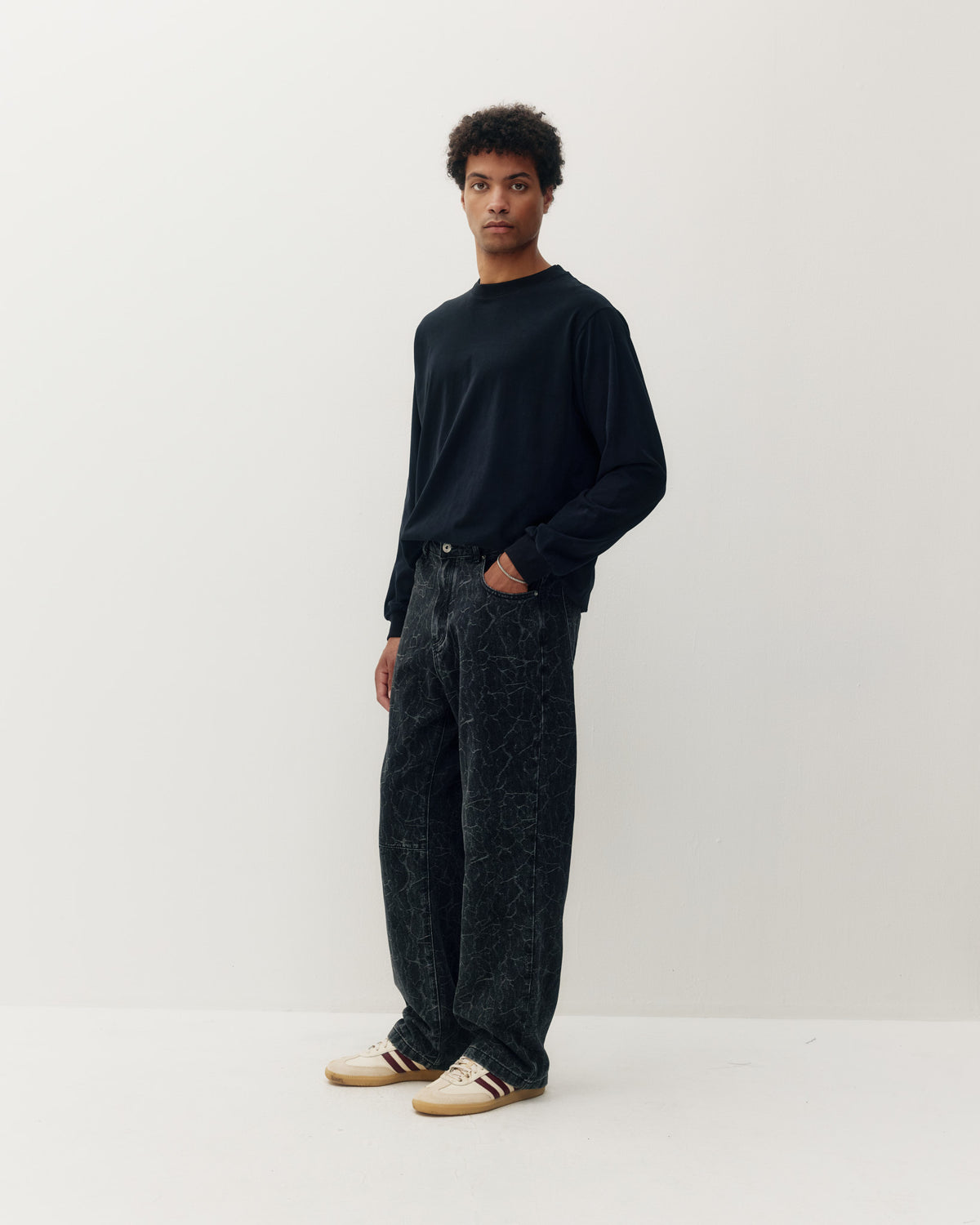 Crinkle Baggy Denim - Black-2