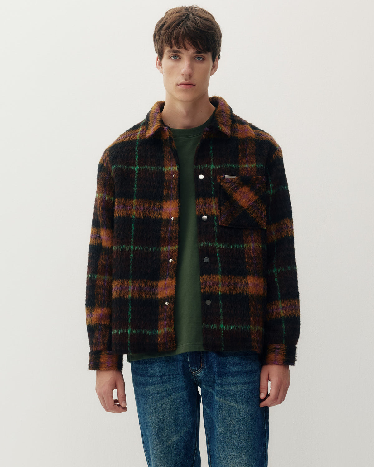 Pile Plaid Shacket - Orange-1