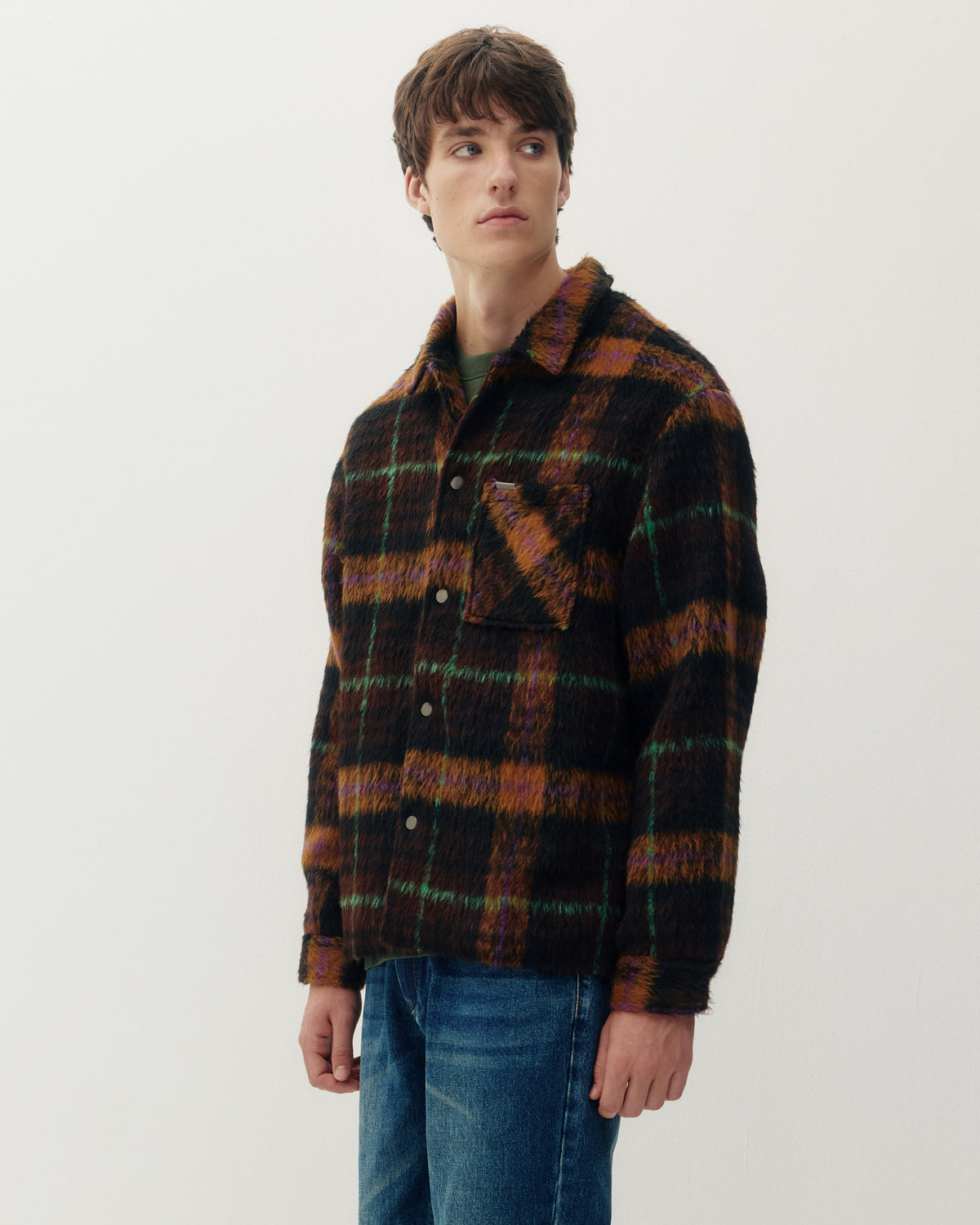 Pile Plaid Shacket - Orange-2