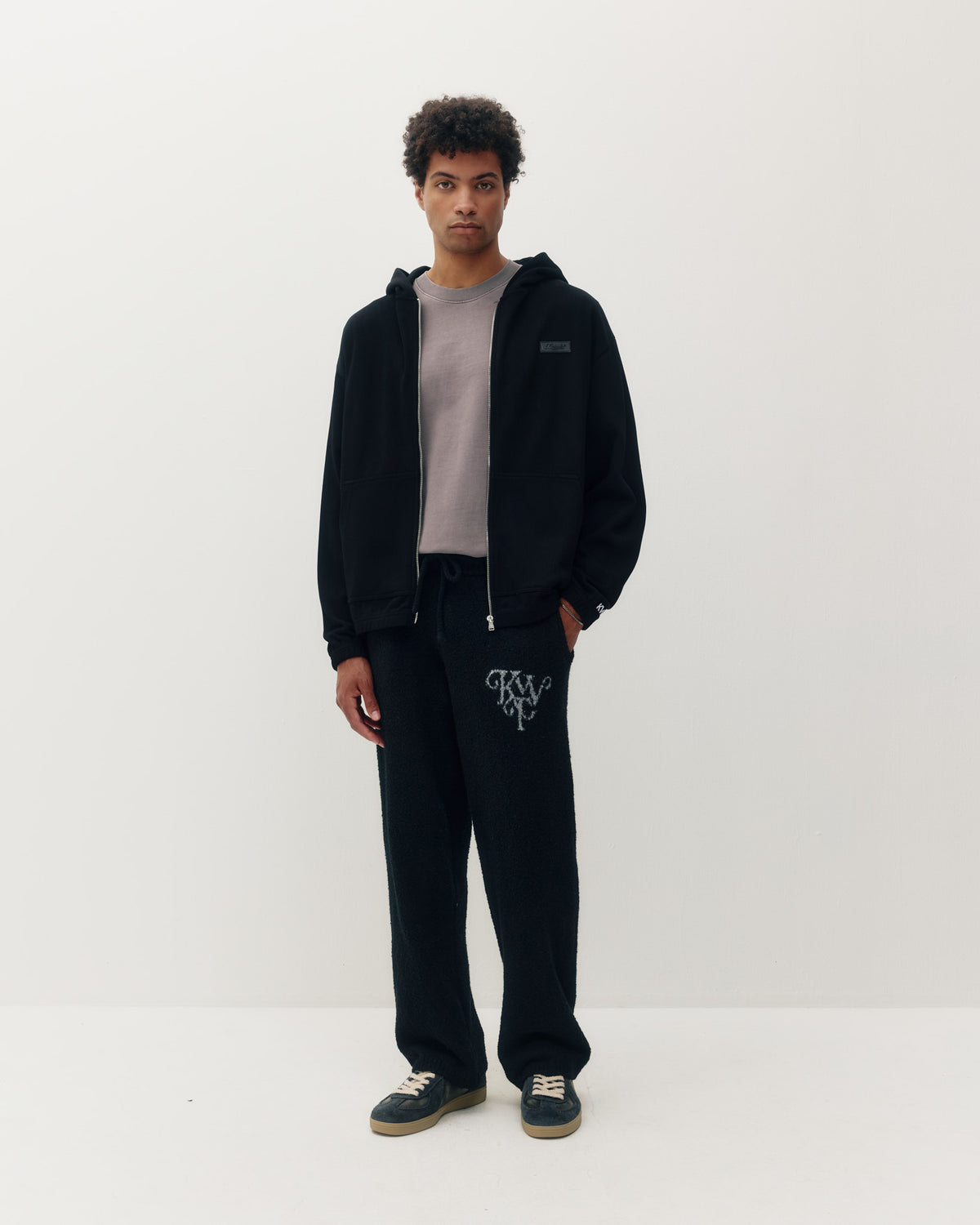 Ribbed Zip Hoodie - Black-4