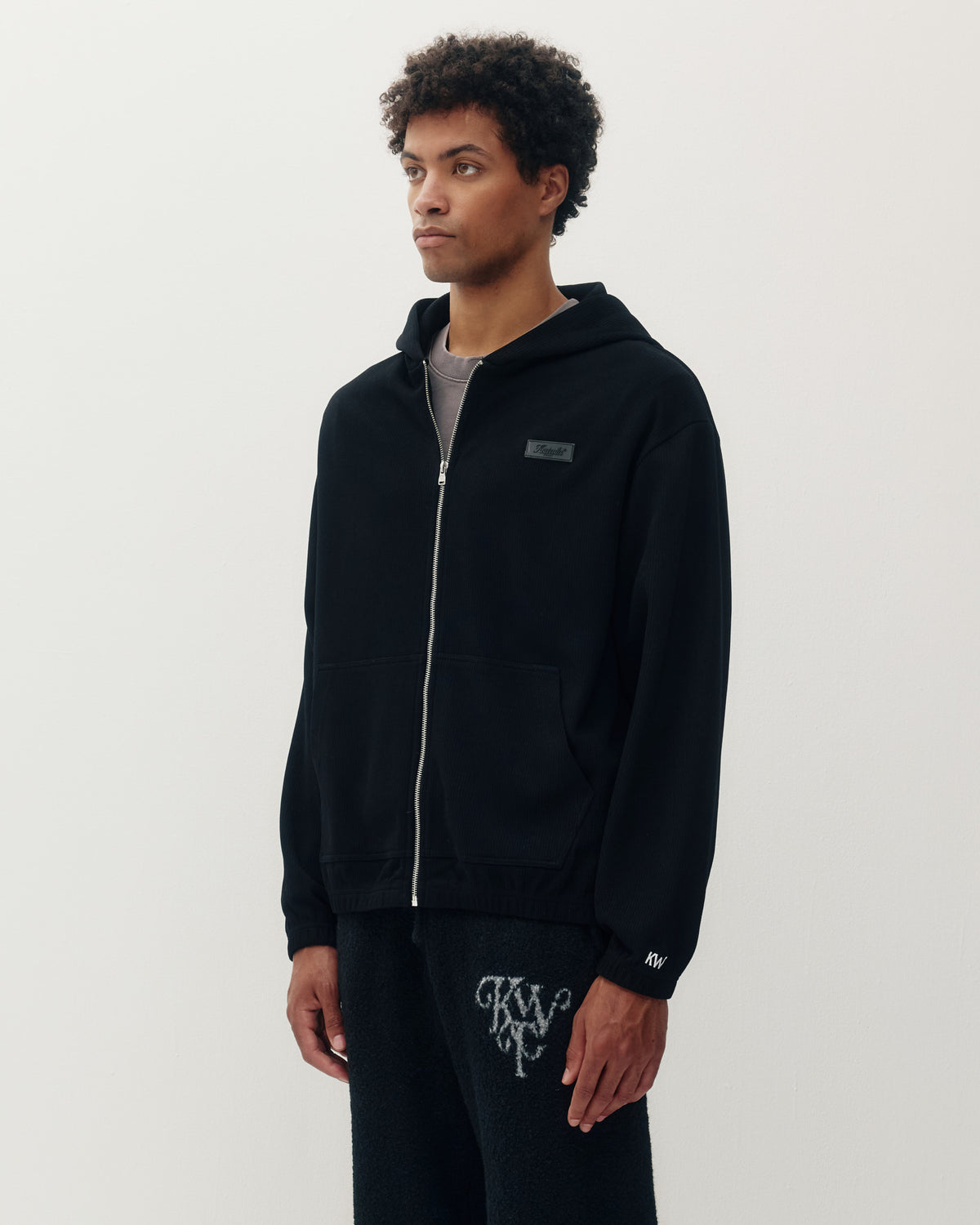 Ribbed Zip Hoodie - Black-2