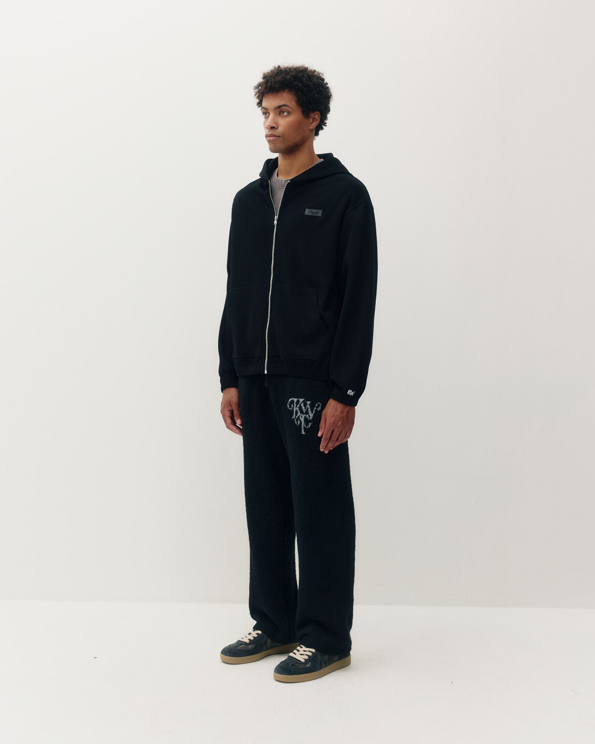 Ribbed Zip Hoodie - Black-5