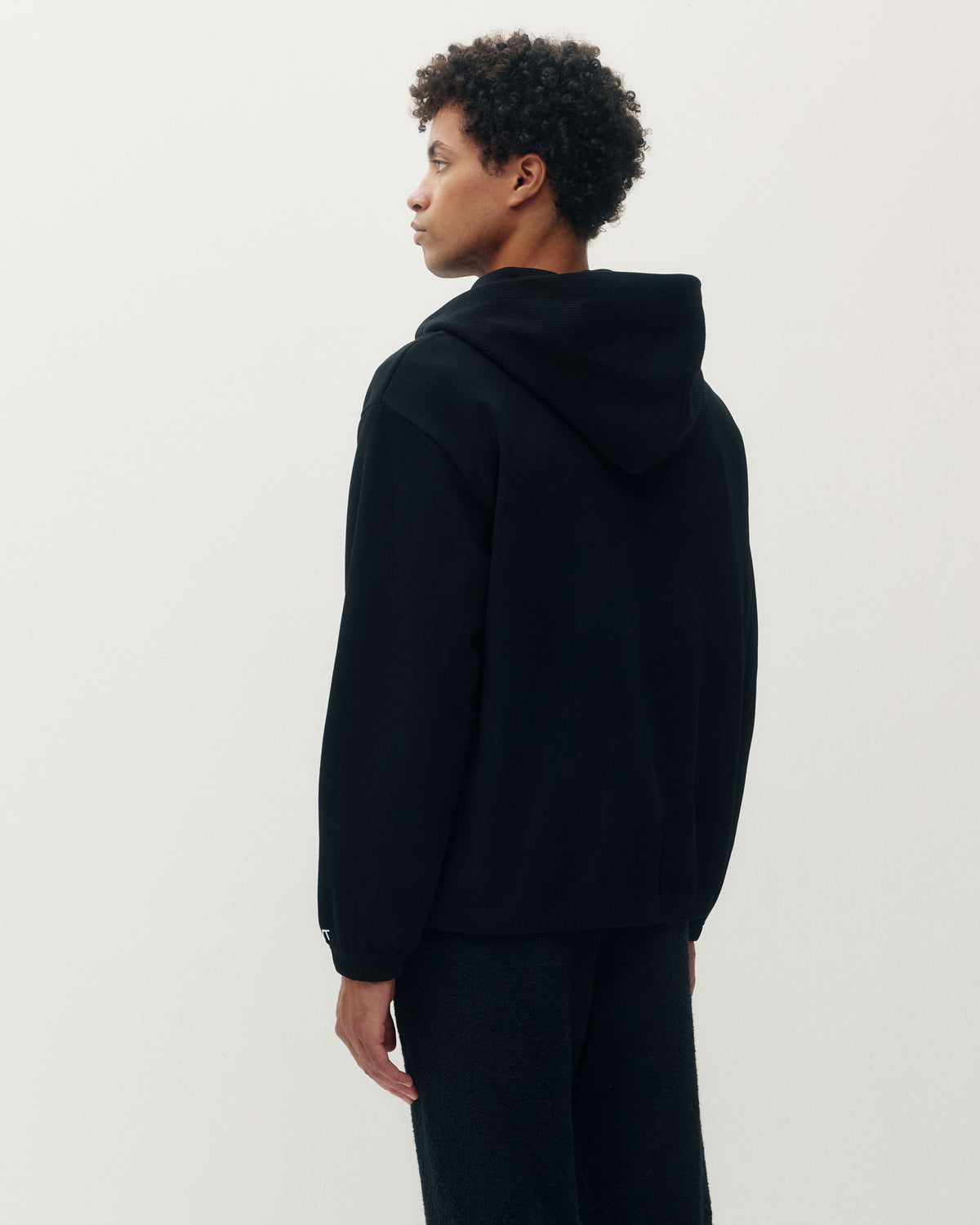 Ribbed Zip Hoodie - Black-3