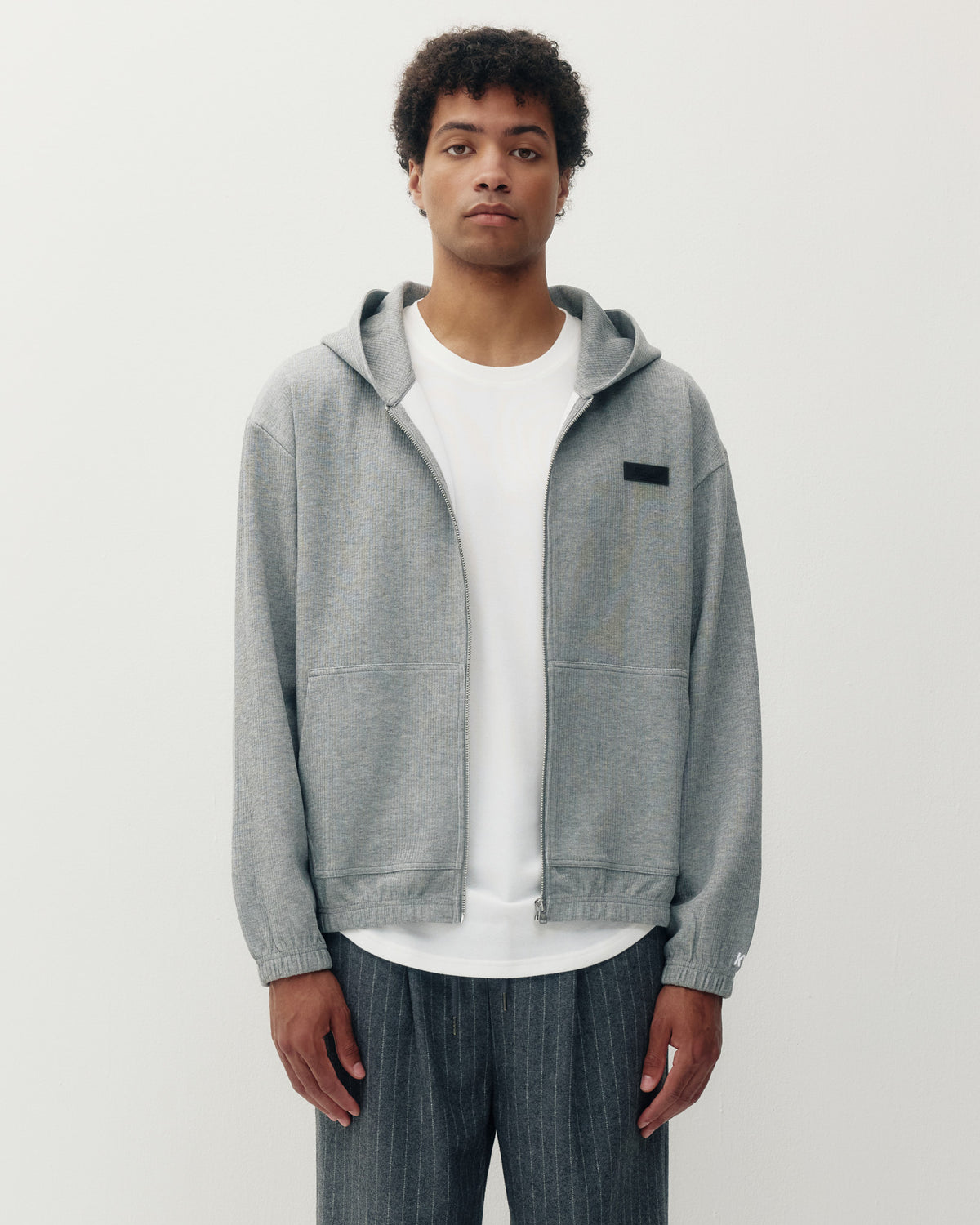 Ribbed Zip Hoodie - Heather Grey-1