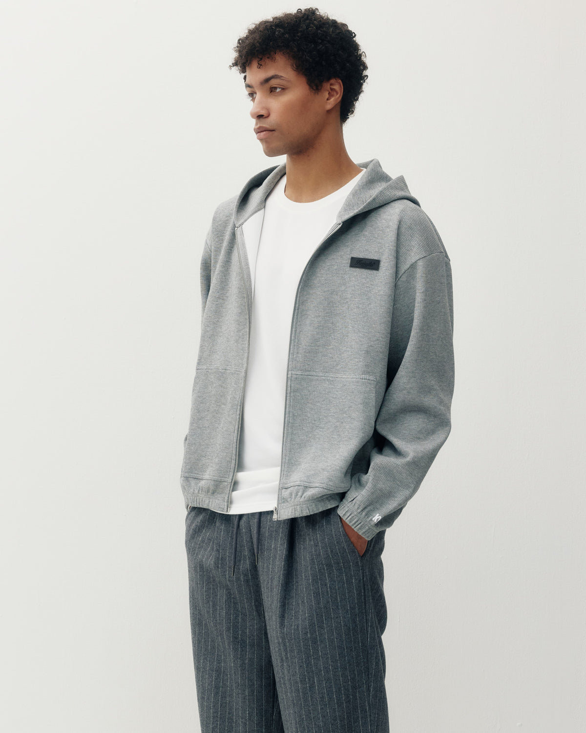 Ribbed Zip Hoodie - Heather Grey-2
