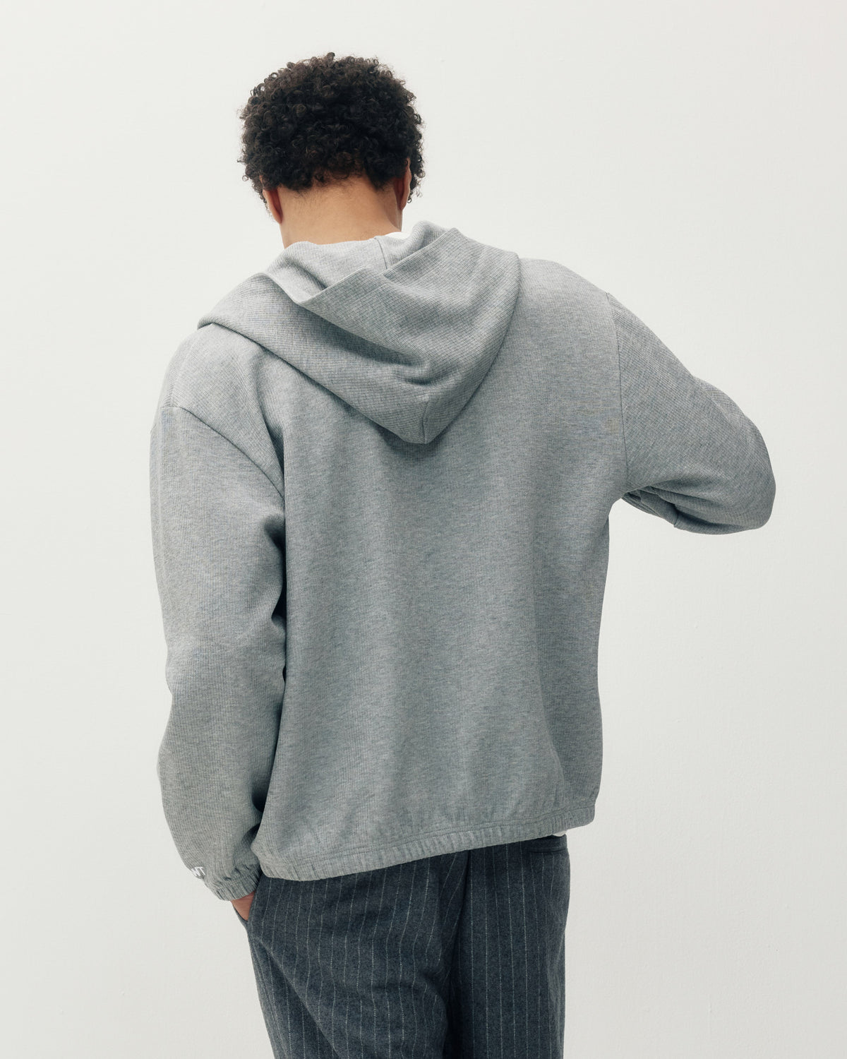 Ribbed Zip Hoodie - Heather Grey-3