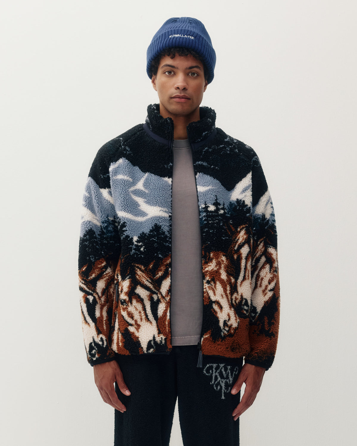 Printed Sherpa Jacket - Tobiano Horses-1
