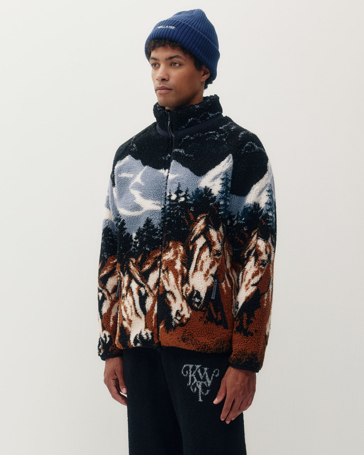 Printed Sherpa Jacket - Tobiano Horses-2
