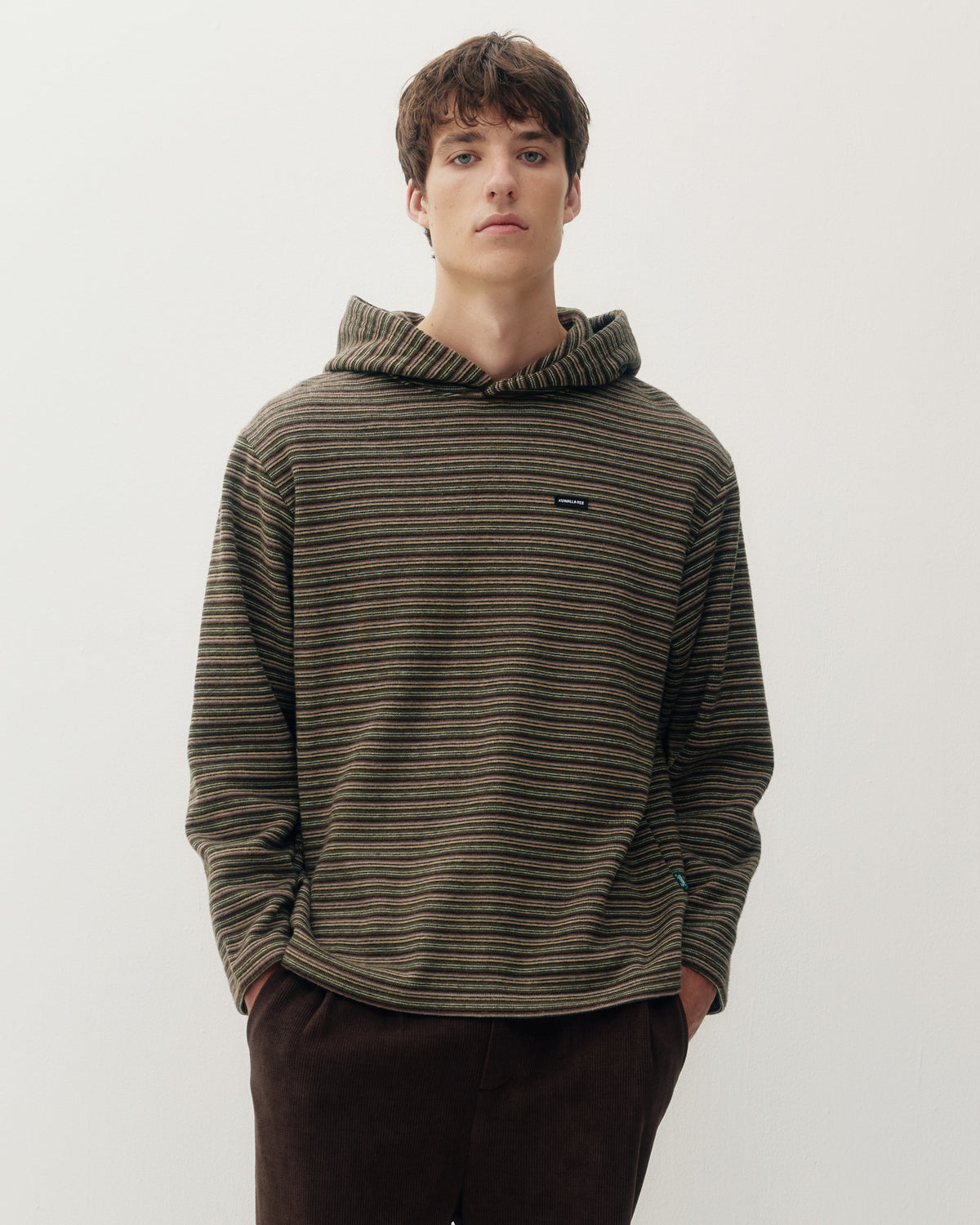 Striped Hood Pullover - Olive-1