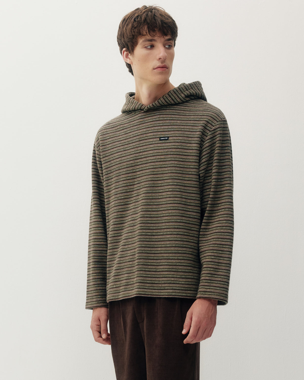 Striped Hood Pullover - Olive-2
