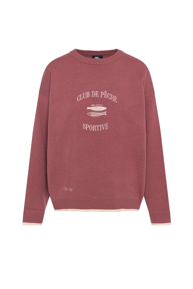 Souvenir Pull - Club de Pêche - Burgundy