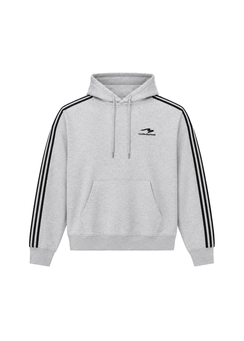 French Terry Striped Hoodie - Sports Greyrey
