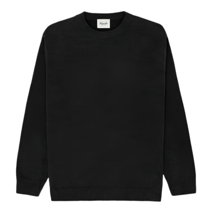 Black Textured Knit Crew