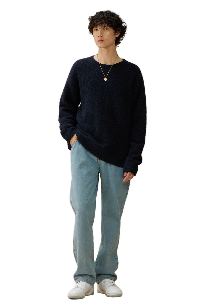Black Textured Knit Crew