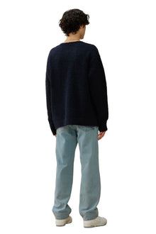 Black Textured Knit Crew