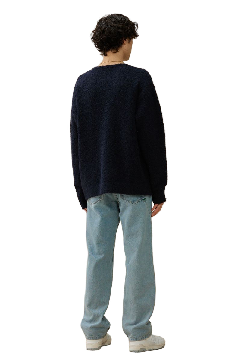 Black Textured Knit Crew
