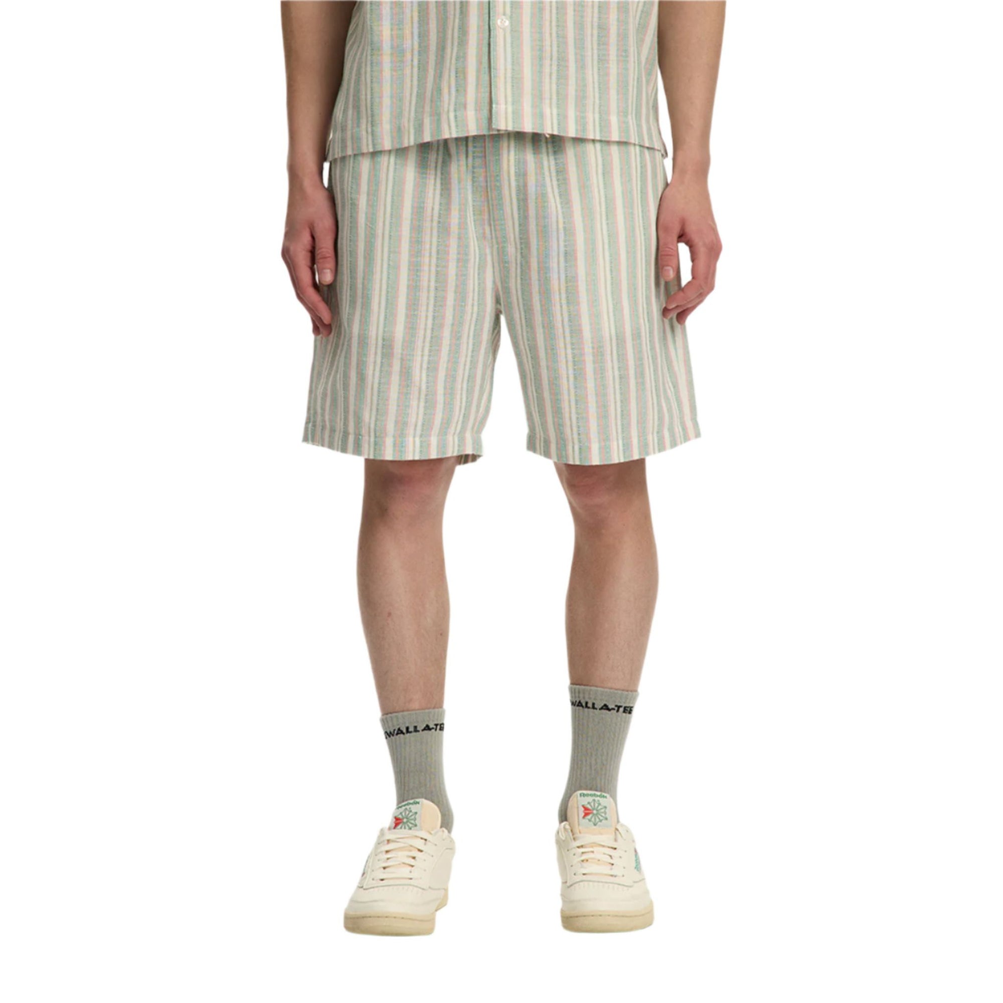 Green/Pink Stripe Linen Stripe Shorts
