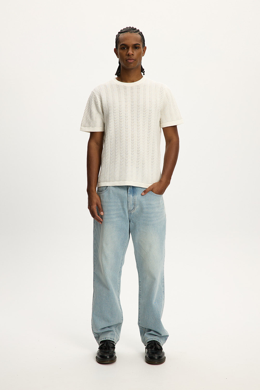 Flat White Wave Knit Tee