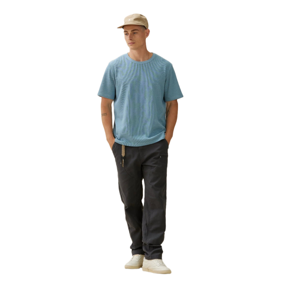 T-shirt bleu à motif gaufré et à coupe carrée-2