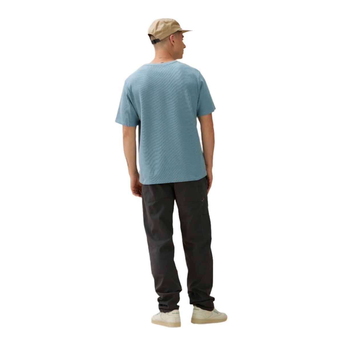 T-shirt bleu à motif gaufré et à coupe carrée-3