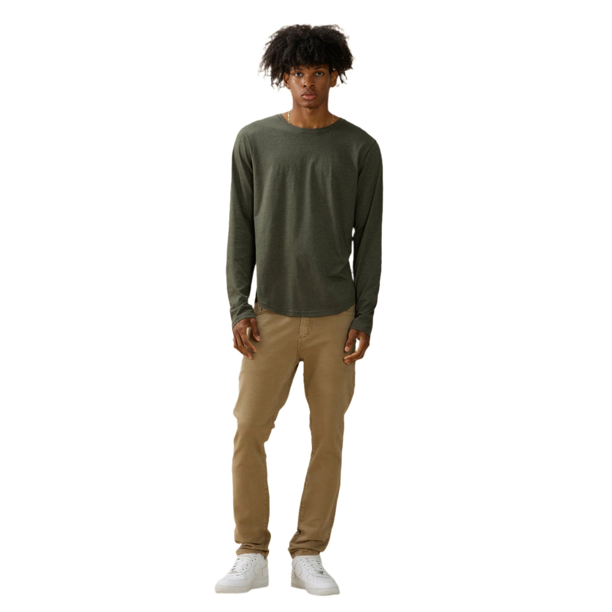 Dark Olive Long Sleeve Eazy Scoop Tee-1