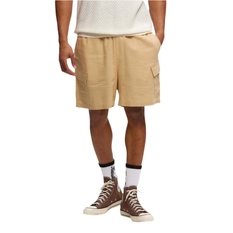 Beige Linen Cargo Short