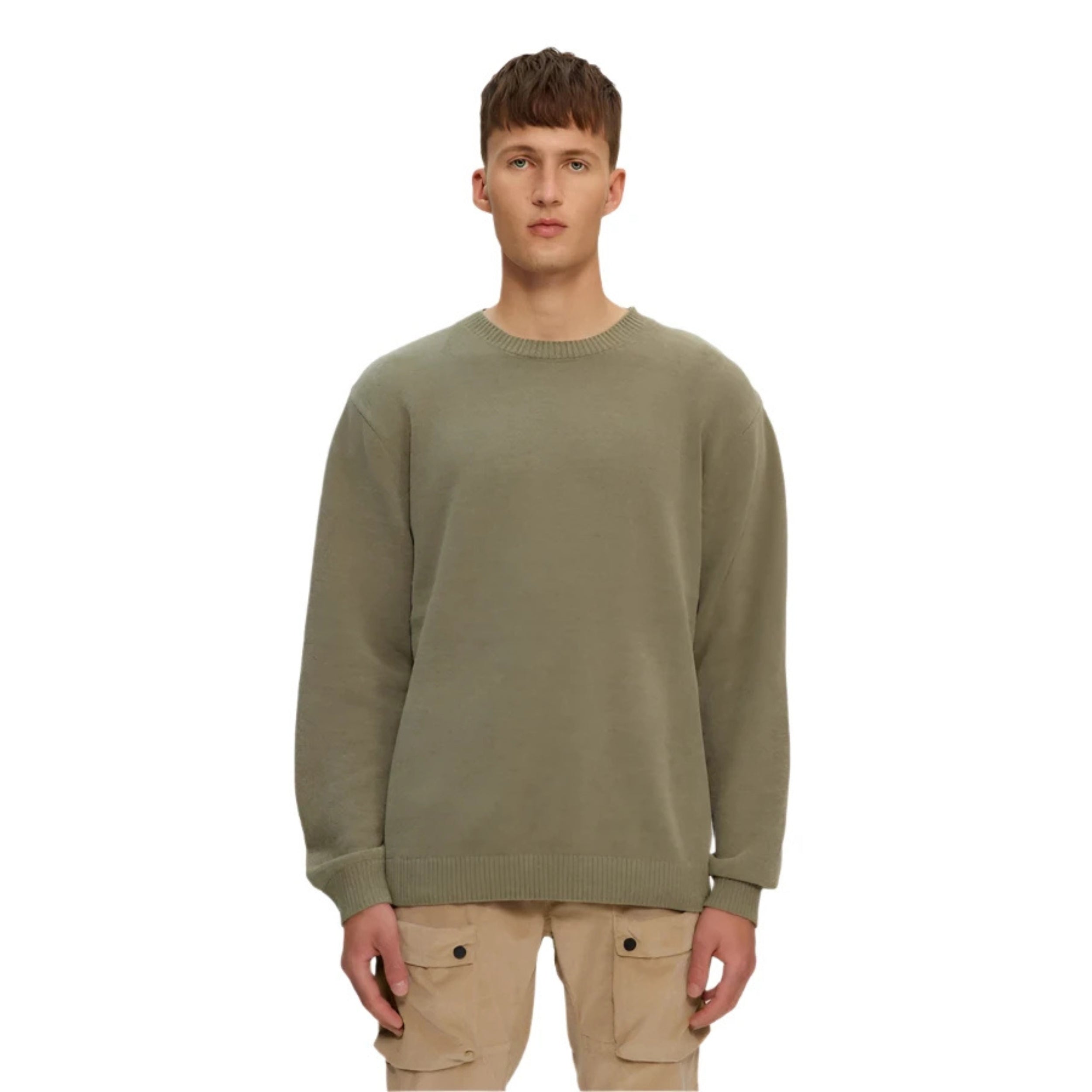 Green Textured Knit Crew