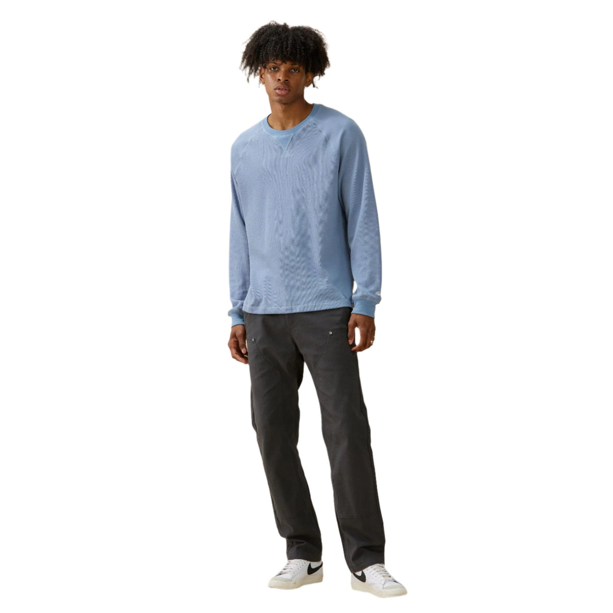 Pull ras du cou gaufré bleu délavé-1