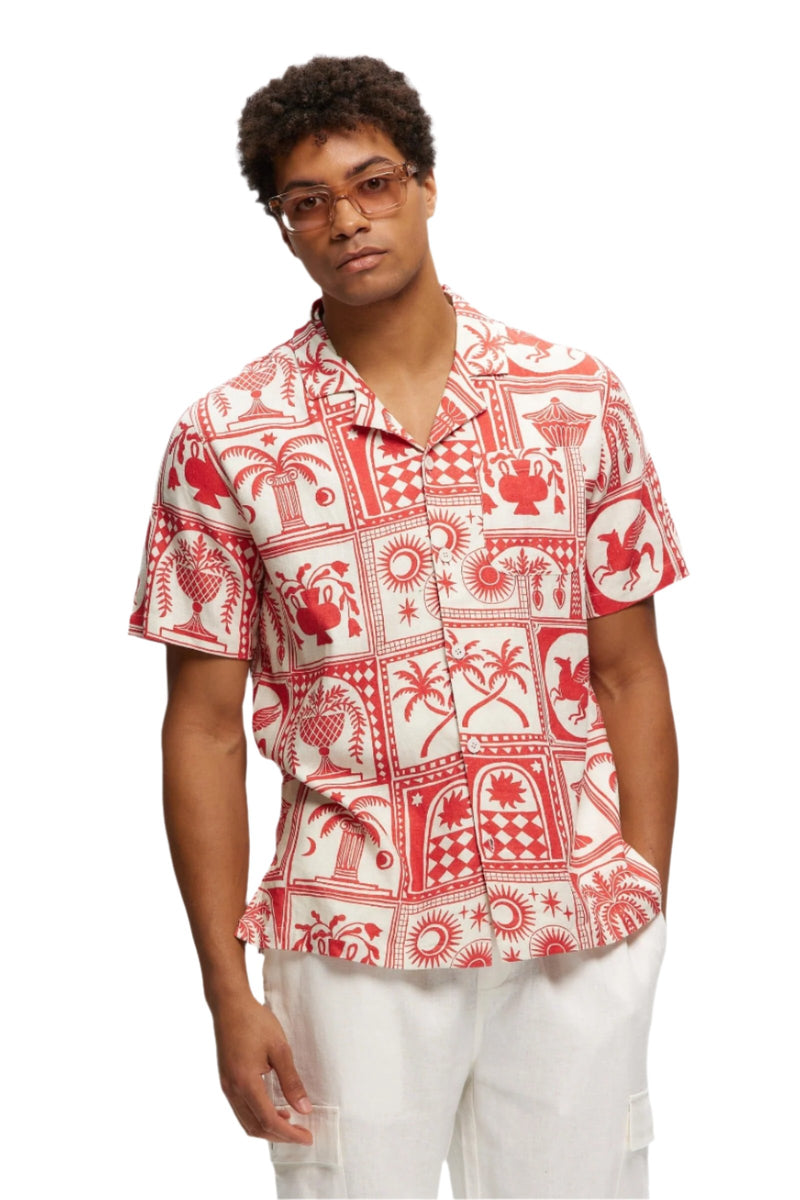 Red Linen Printed Yacht Shirt