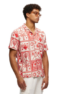 Red Linen Printed Yacht Shirt