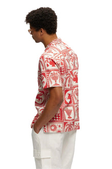 Red Linen Printed Yacht Shirt