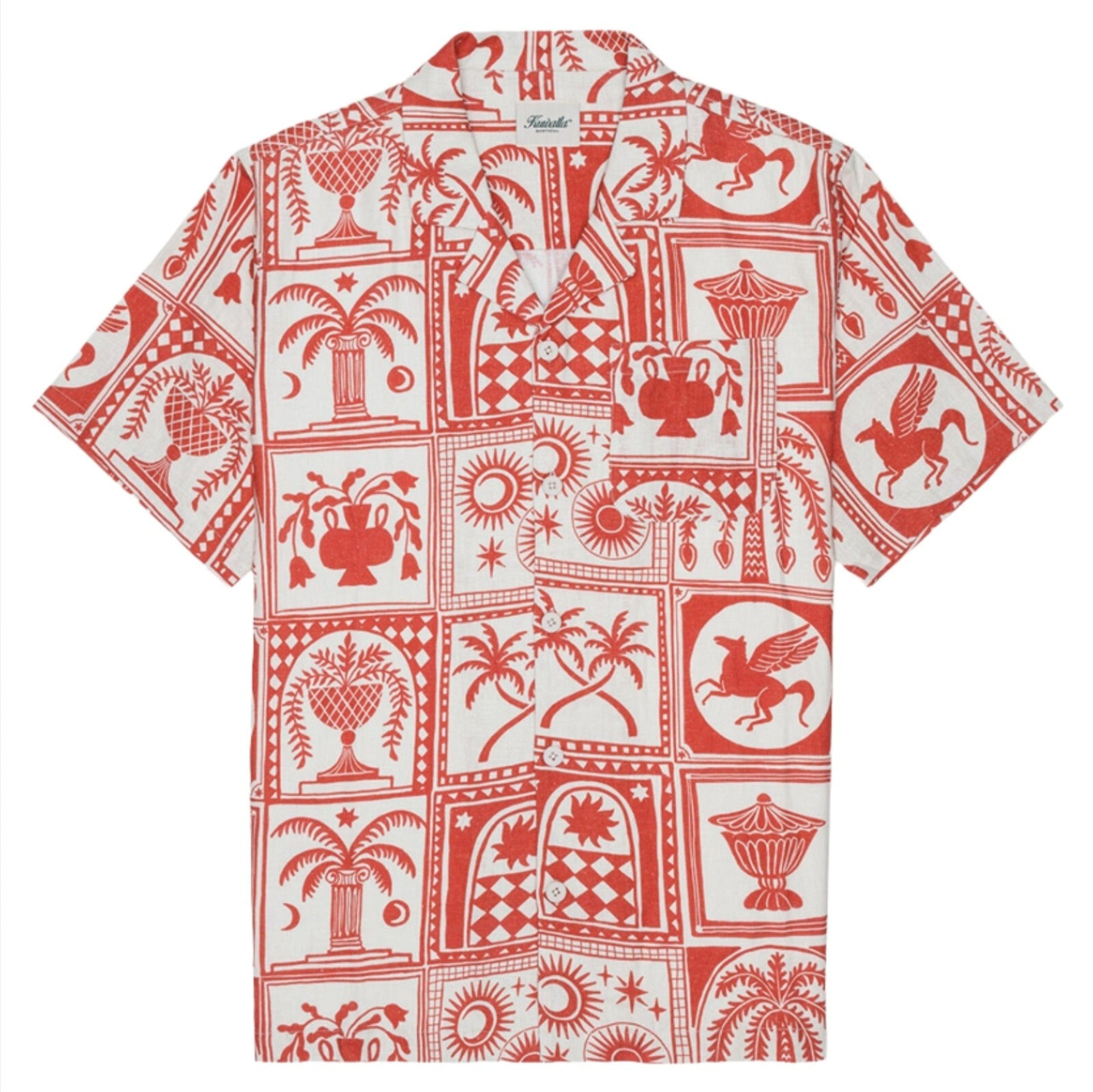 Red Linen Printed Yacht Shirt