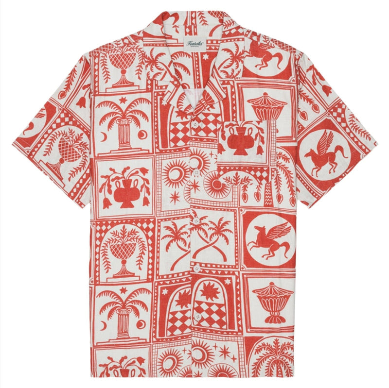 Red Linen Printed Yacht Shirt