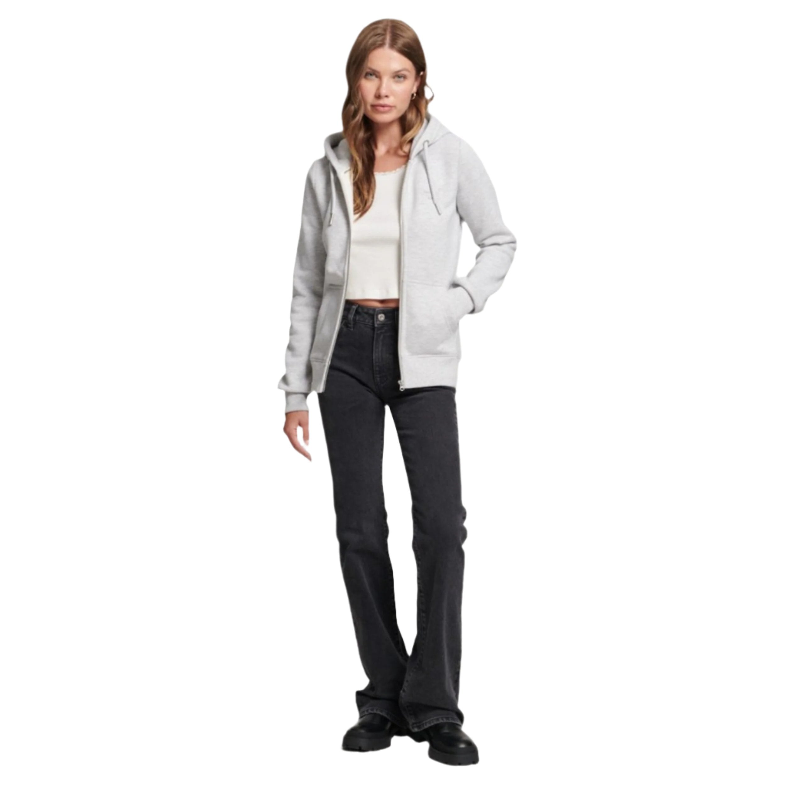 Glacier Grey Marl Vintage Logo Zip Hoodie