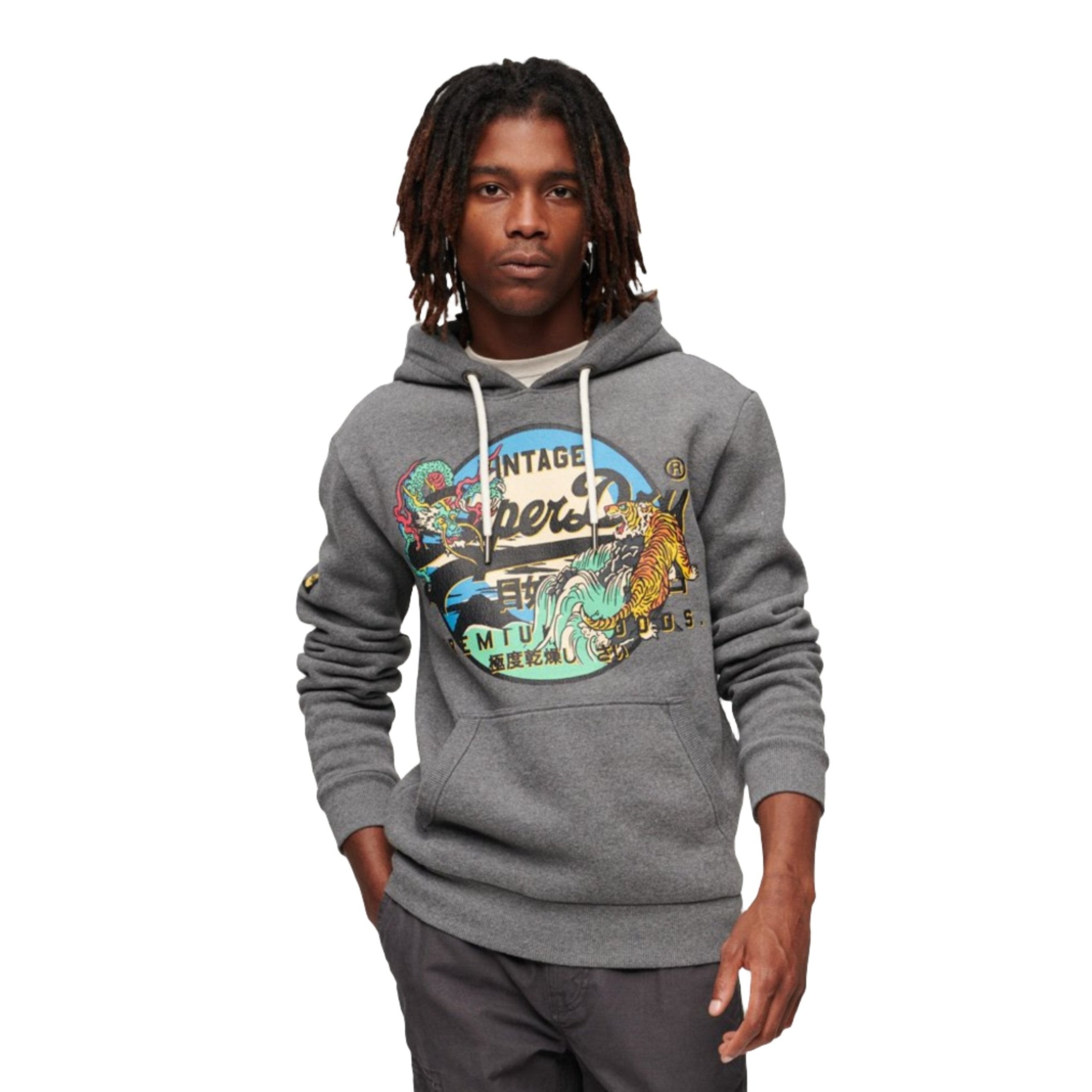 Rich Charcoal Marl Japanese Vintage Logo Graphic Hoodie
