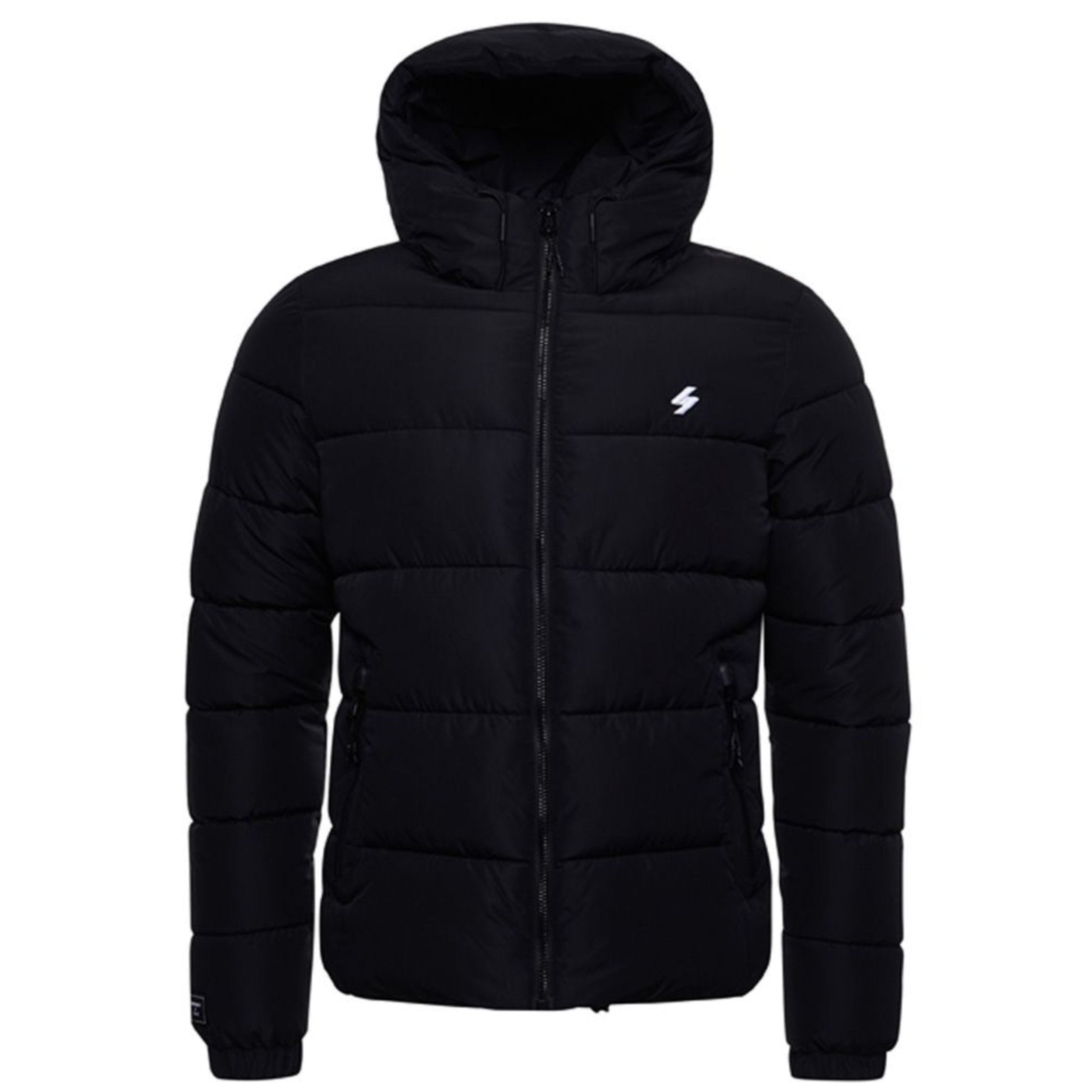 Black Hooded Sports Puffer