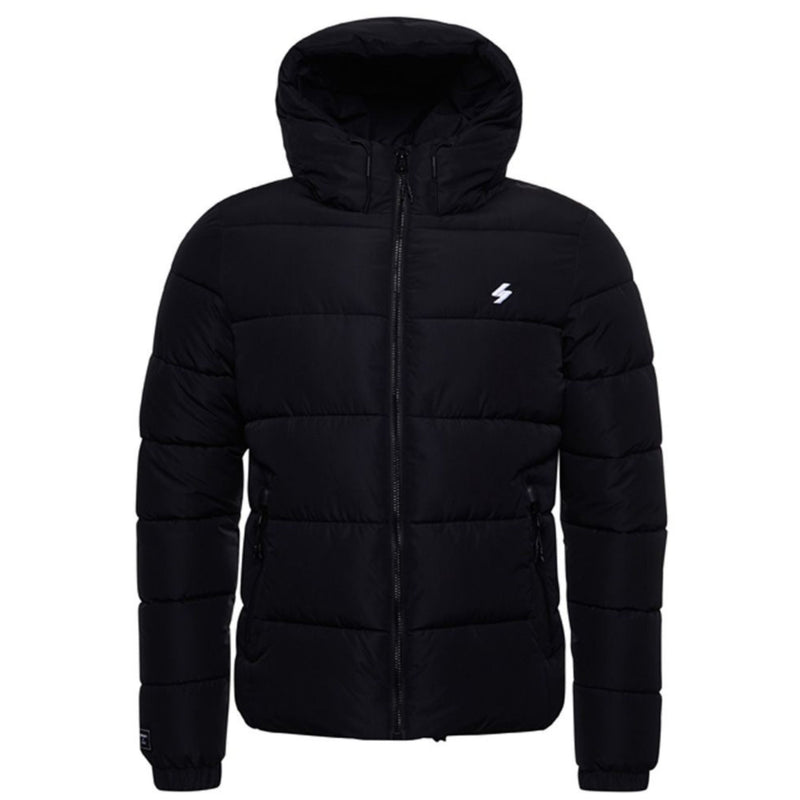 Black Hooded Sports Puffer