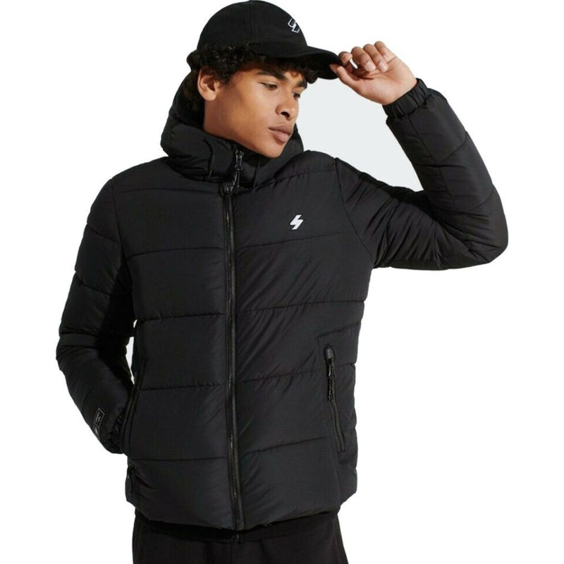 Black Hooded Sports Puffer