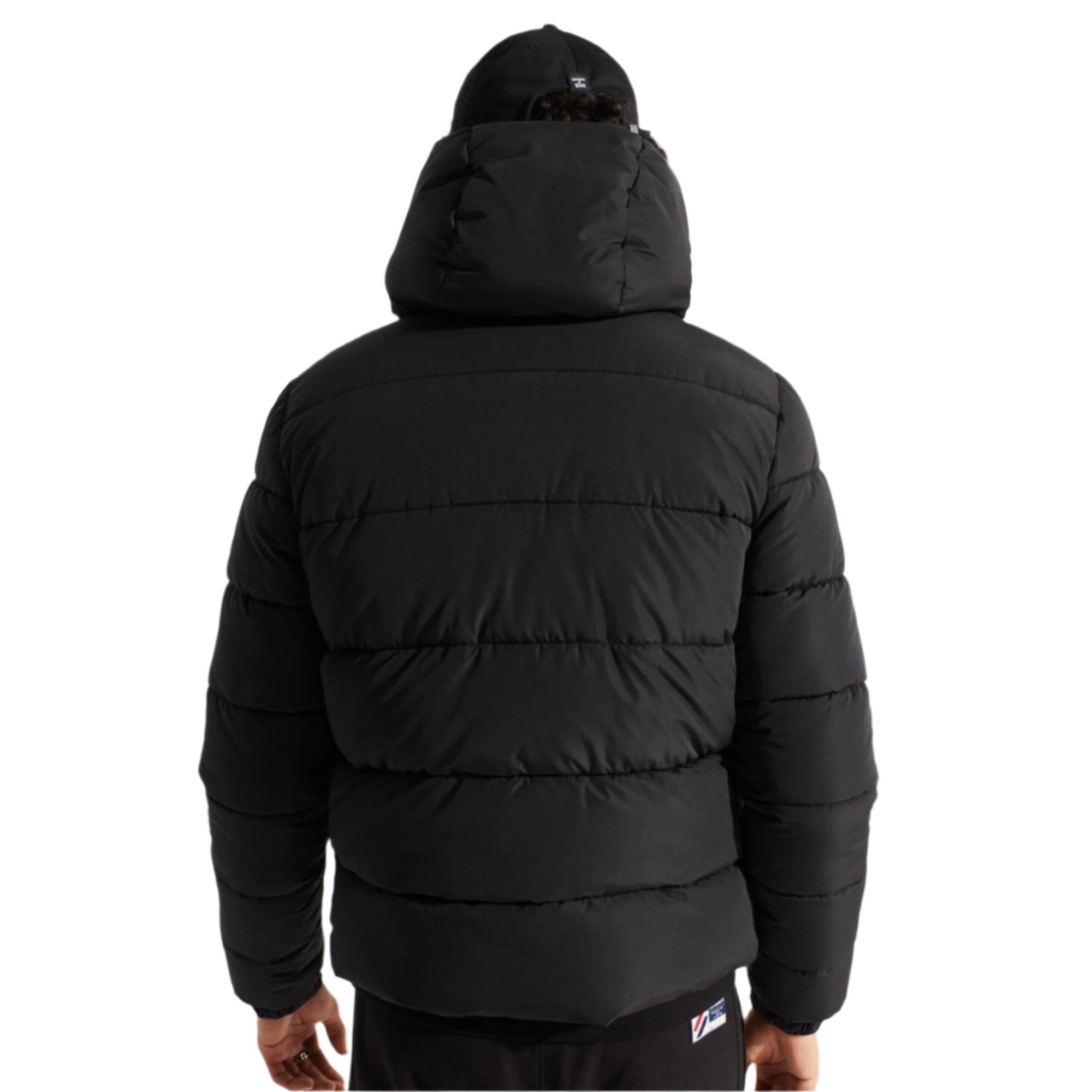 Black Hooded Sports Puffer
