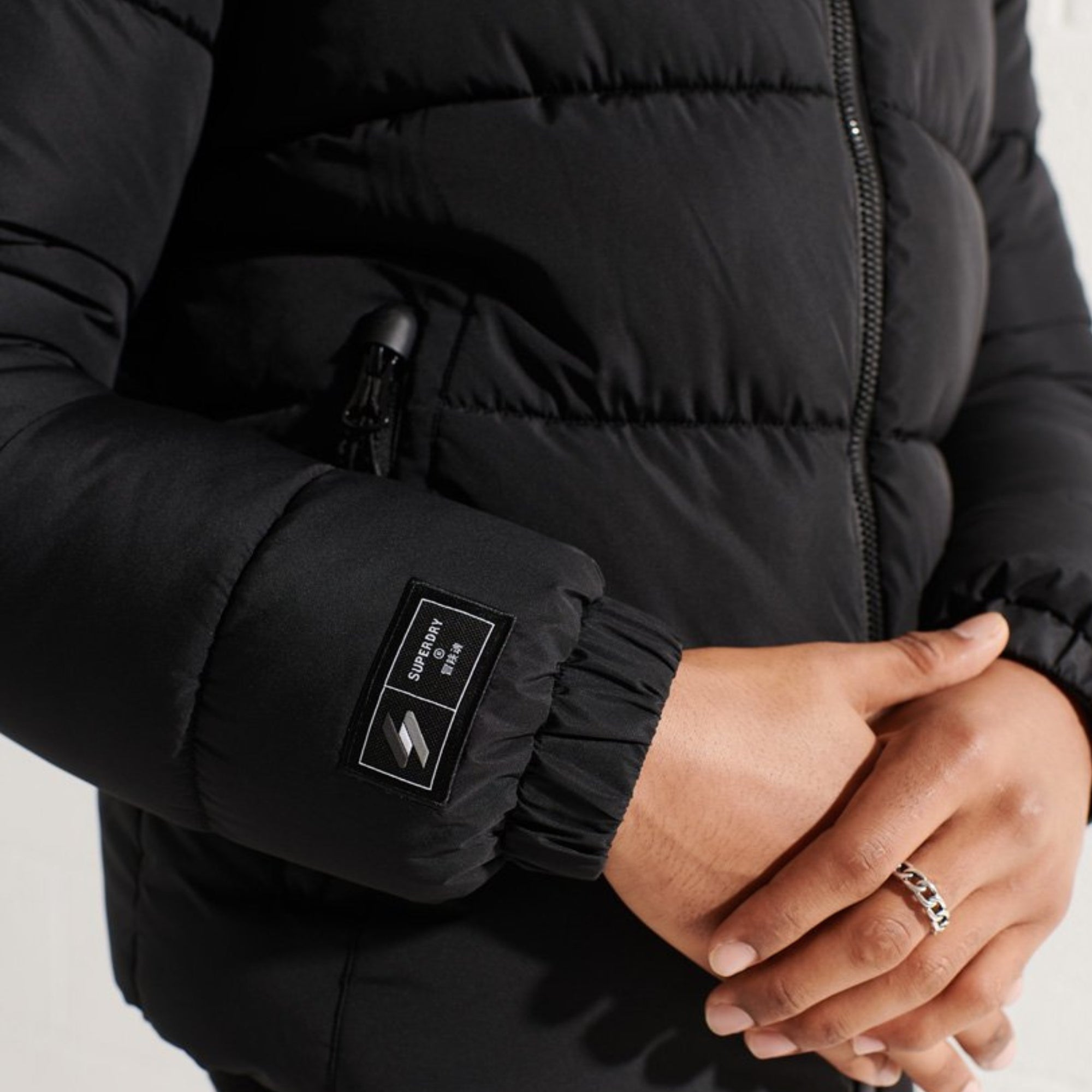 Black Hooded Sports Puffer