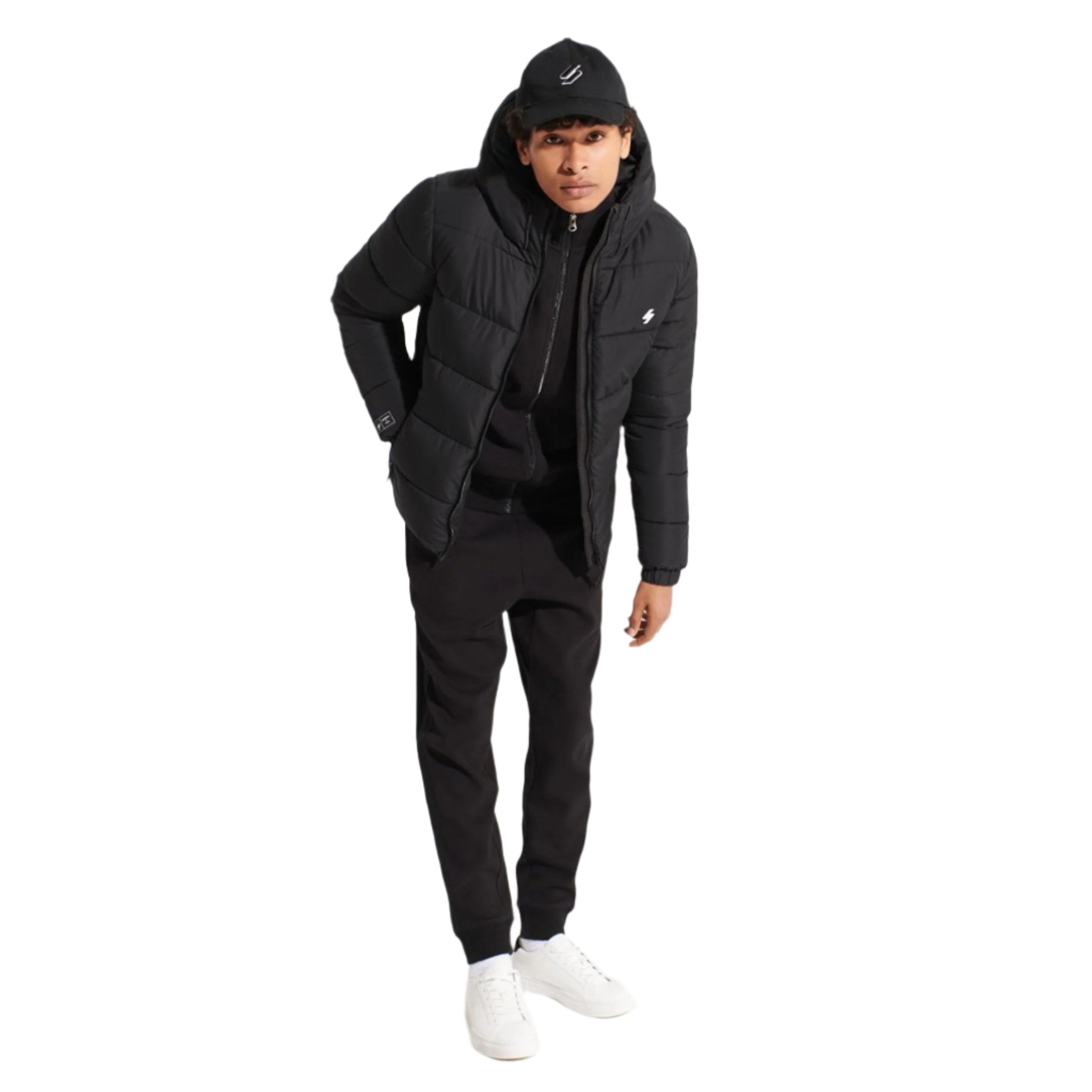 Black Hooded Sports Puffer