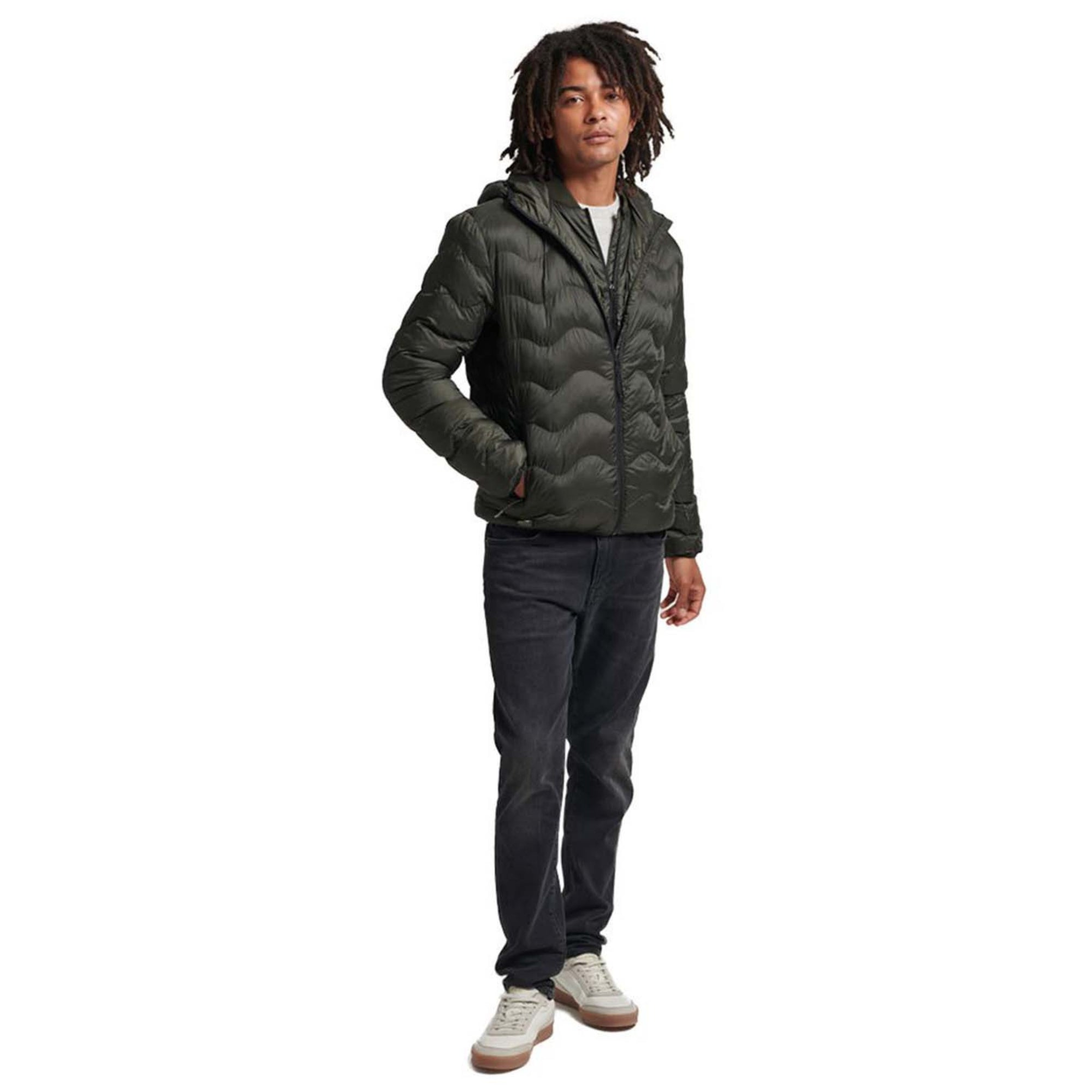 Dark Grey Green Vintage Hooded Mid Layer