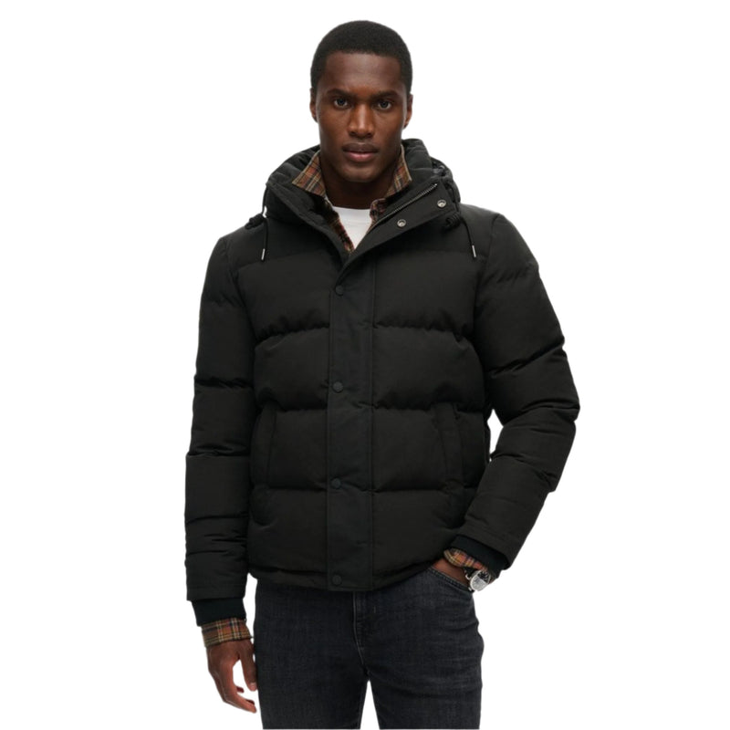Jet Black Everest Short Hooded Puffer