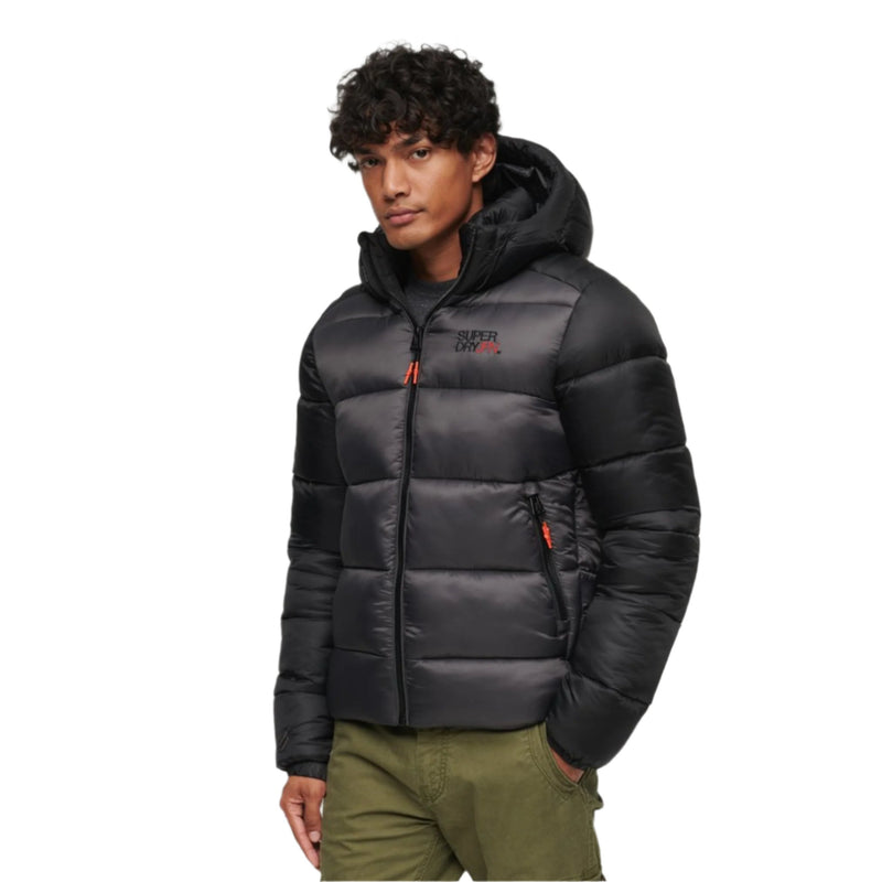 Black Hood Colour Block Sport Puffer